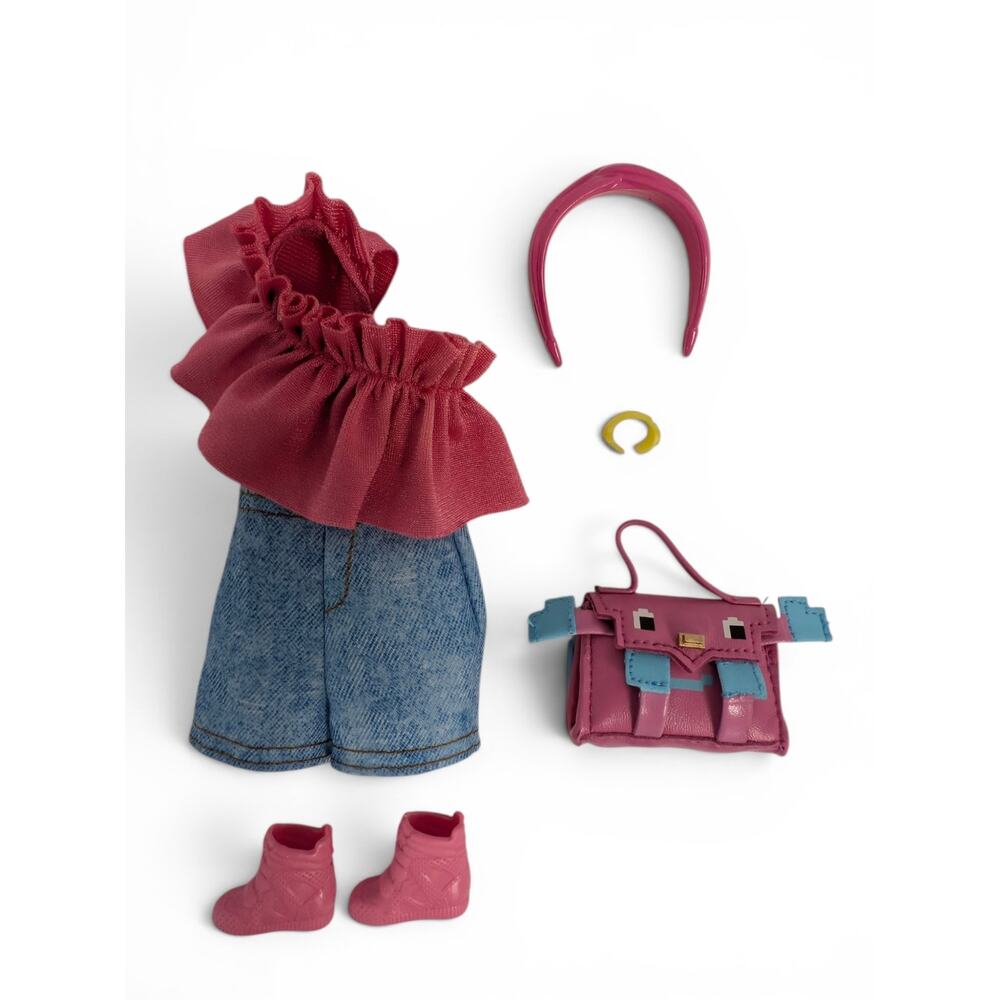 Barbie Doll Shorts Romper Pink & Blue Denim Wedge Sneakers Mini Brands Handbag